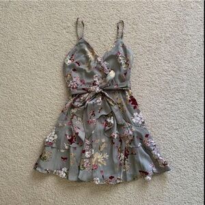 Layered Ruffle Cami Strap Dress in Grey Floral print from Hello Molly